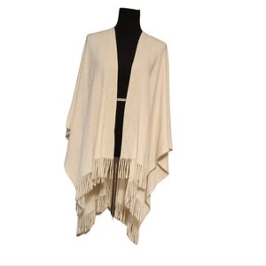 COPY - Women's fringe cableknit ruana wrap cream OS